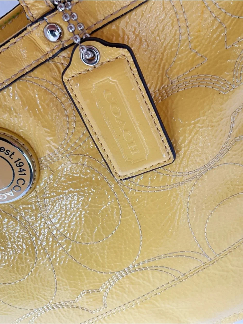 Coach 2012 Signature Patent Leather Tote in Canary Yellow (Flaws) - Picture 7 of 15